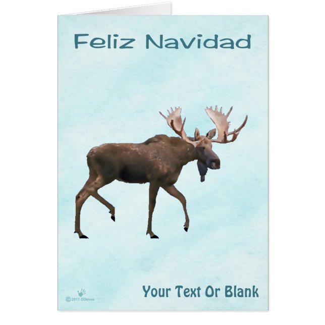 Feliz Navidad - Bull Moose på Snö Hälsningskort (Framsidan)
