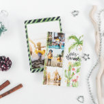 Feliz Navidad | Cactus jul Photo Collage Julkort<br><div class="desc">Önska dina kära i god jul med våra tropiska Feliz Navidad-kort. Enkla vattenfärgen handflatan och cactus deckade ut i festive ljus. Tre fotokollage på framsidan med framramat foto på baksidan och ditt anpassningsbar-meddelande. Lägg till anpassningsbarnas ordalydelse till den här designen genom att använda rutorna "Redigera den här designmallen" på objektets...</div>