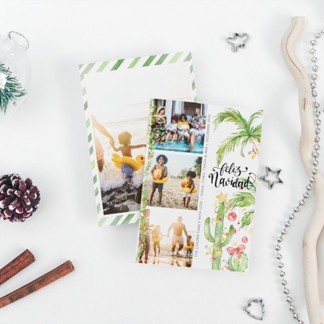 Feliz Navidad | Cactus jul Photo Collage Julkort (Skapare uppladdad)