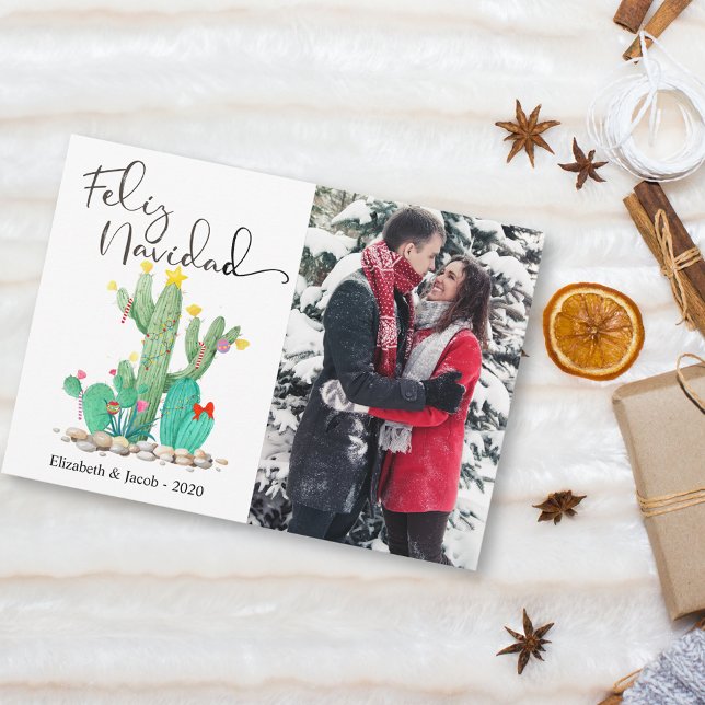 Feliz Navidad Cactus Succulent Photo Julkort (Skapare uppladdad)