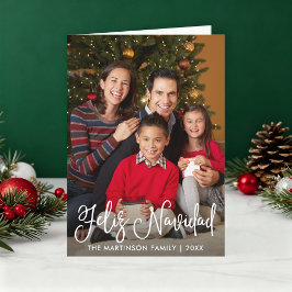 Feliz Navidad Calligraphy Script Family Photo Fold Helgkort