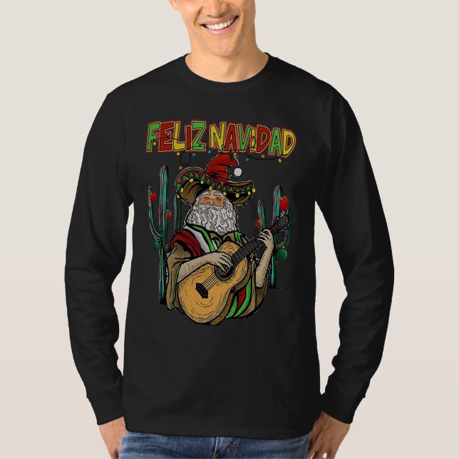 Feliz Navidad  Christmas Mexican Santa Sombrero Xm T Shirt (Framsida)