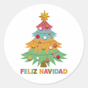 Feliz Navidad Colorful Julafton Träd Spansk jul Runt Klistermärke