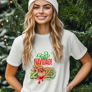  Feliz Navidad con Santa Claus y fondo acuarela T Shirt