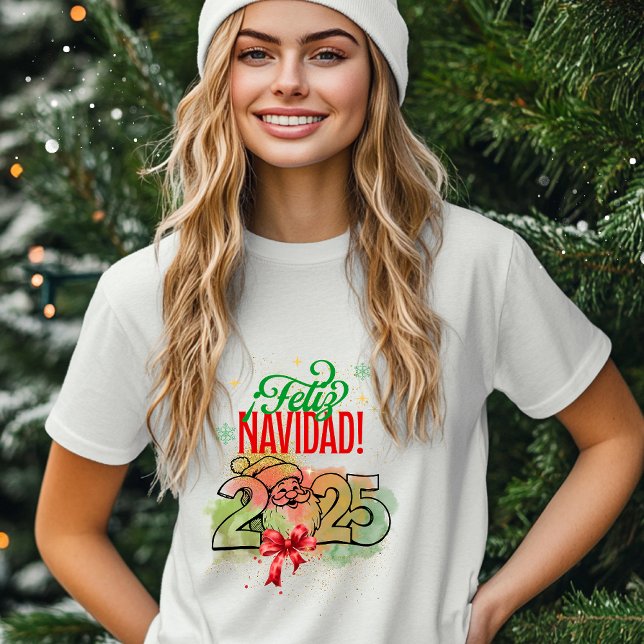  Feliz Navidad con Santa Claus y fondo acuarela T Shirt (Skapare uppladdad)
