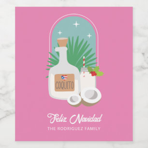 Feliz Navidad Coquito Food and Beverage Label Set Vinflaska Etikett