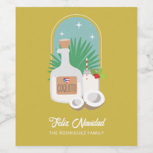 Feliz Navidad Coquito Food and Beverage Label Set Vinflaska Etikett