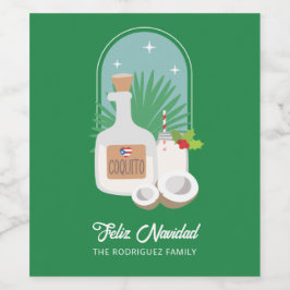 Feliz Navidad Coquito Food and Beverage Label Set Vinflaska Etikett