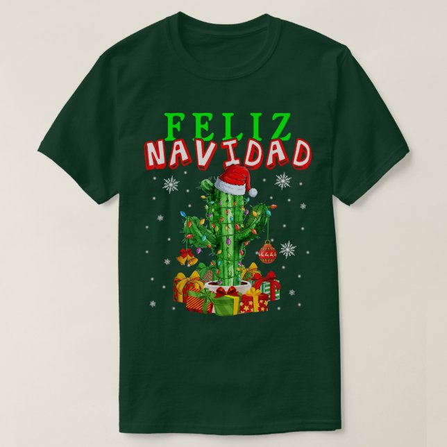 Feliz Navidad Cute jul Ljus Santa Cactus S T Shirt (Design framsida)