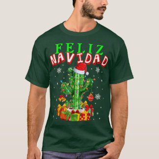 Feliz Navidad Cute jul Ljus Santa Cactus S T Shirt