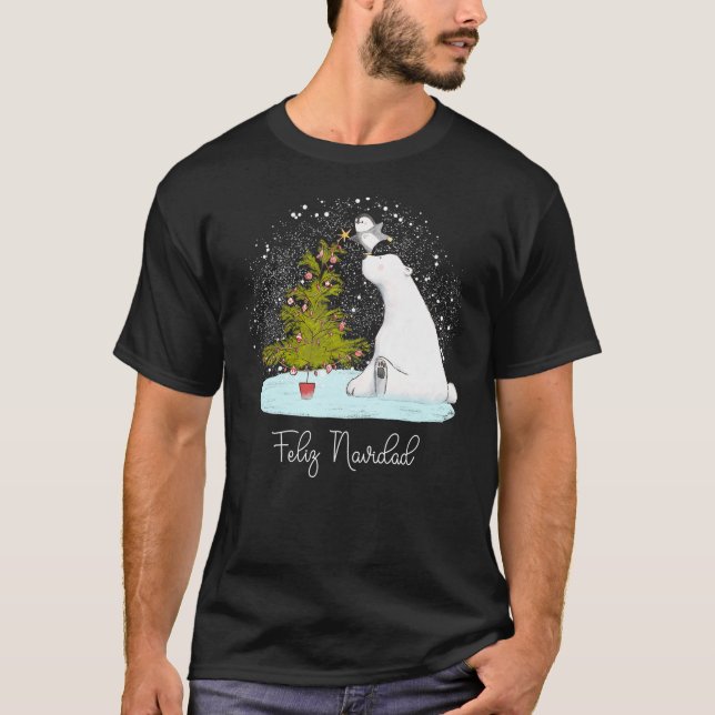 Feliz Navidad Cute Polar Bear Penguin Christmas T Shirt (Framsida)