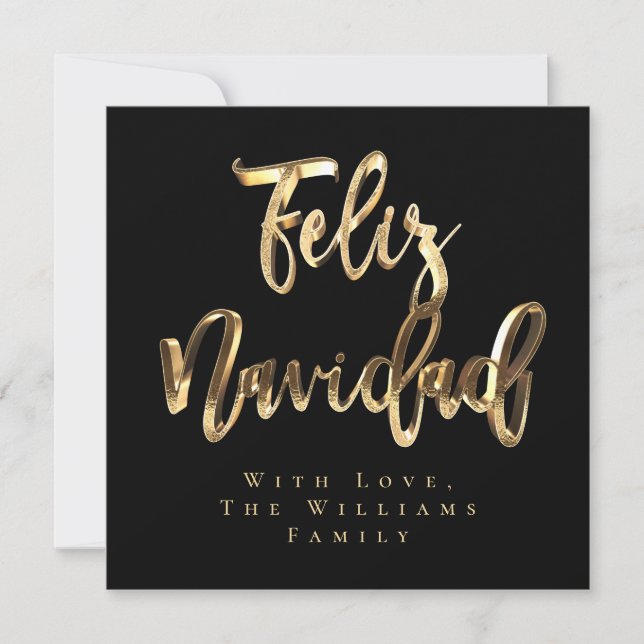 Feliz Navidad Elegant Black och Guld Script Chic Julkort (Framsida)