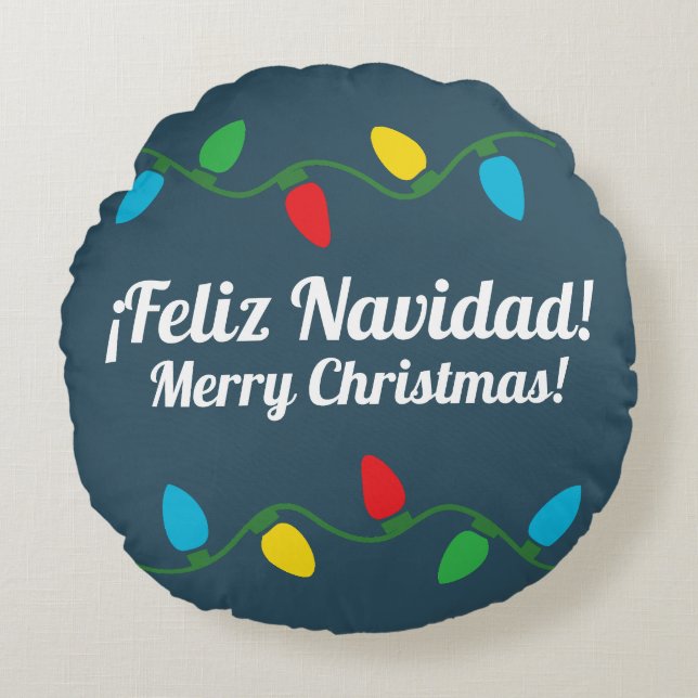 Feliz Navidad en Español Rund Kudde (Framsidan)