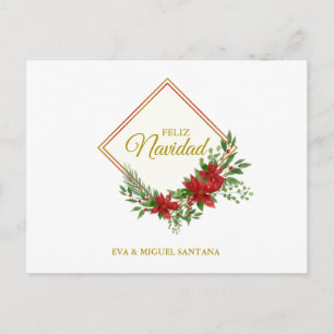 Feliz Navidad Español con Flor de Pascua y Acebo Vykort
