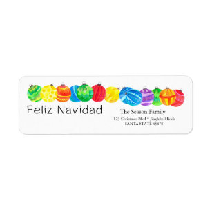 Feliz Navidad-etikett för handmålad vattenfärg Returadress Etikett