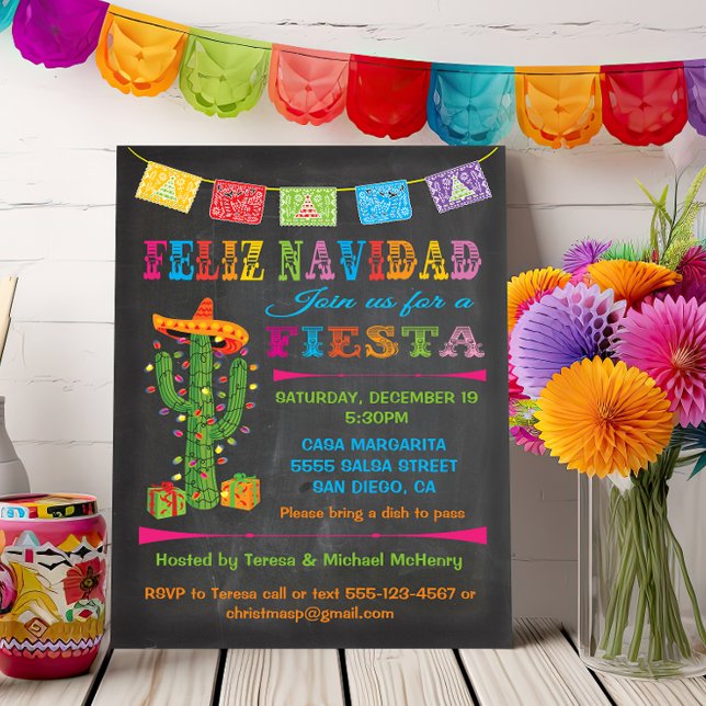 Feliz navidad Fiesta Cactus on Chalkboard Inbjudningar (Skapare uppladdad)
