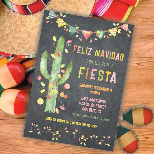 Feliz navidad Fiesta Cactus vattencolor Inbjudningar (Skapare uppladdad)