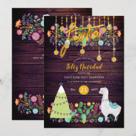 Feliz Navidad Fiesta inbjuder folkblommor Llama Inbjudningar