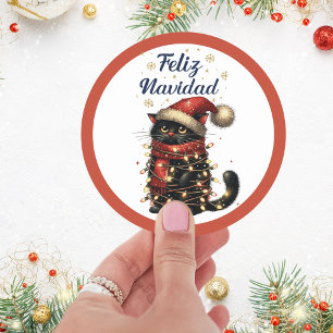 Feliz Navidad Funny Cat Runt Klistermärke