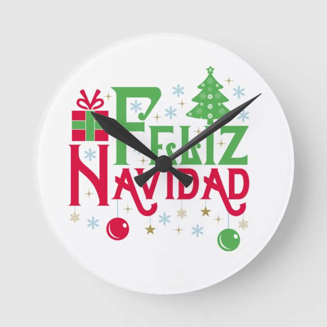 Feliz Navidad God jul Lycklig Yule Rund Klocka (Framsida)