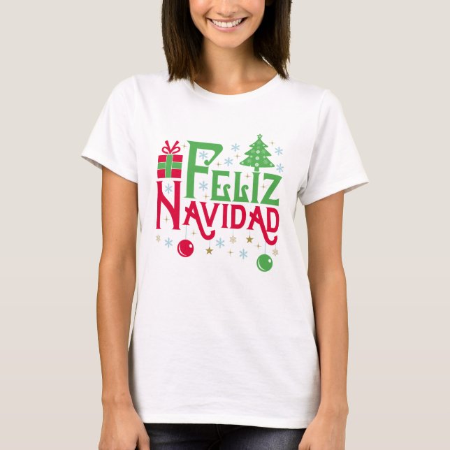 Feliz Navidad God jul Lycklig Yule T Shirt (Framsida)