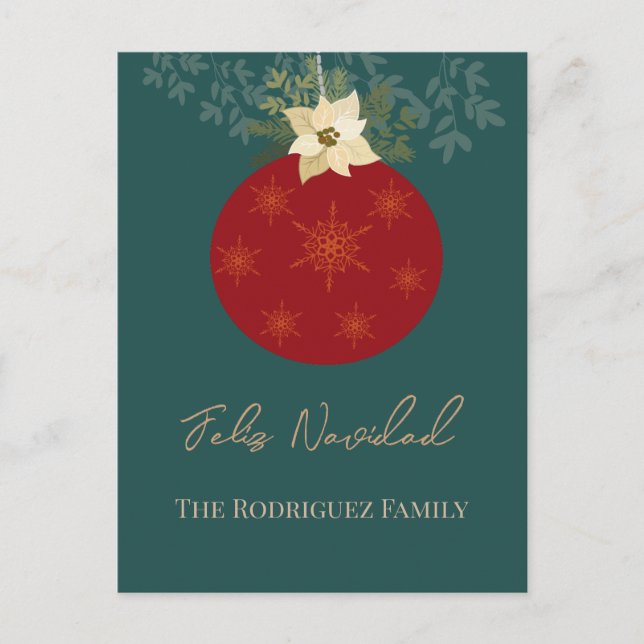 Feliz Navidad-God jul Red Ornament Helgdag Helg Vykort (Framsida)