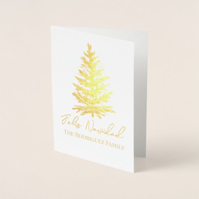 Feliz Navidad-God jul Träd och Ljus Folierat Kort (Framsida)