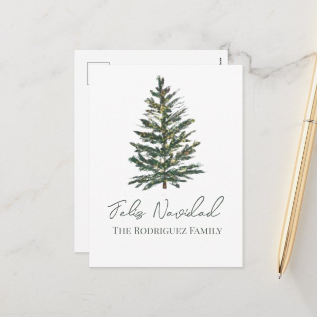 Feliz Navidad-God jul Träd och Ljus Helg Vykort (Fram/Back In Situ)