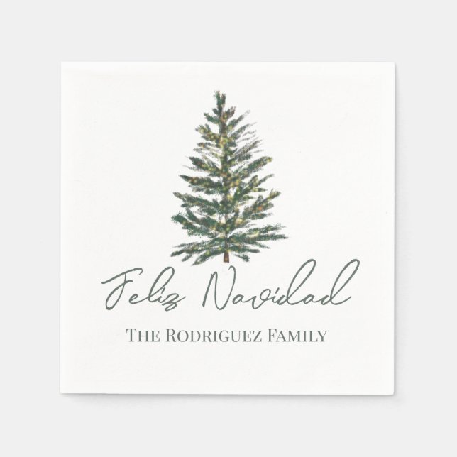 Feliz Navidad-God jul Träd och Ljus Pappersservett (Framsidan)