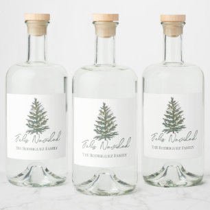 Feliz Navidad-God jul Träd och Ljus Spritflaskor Etikett