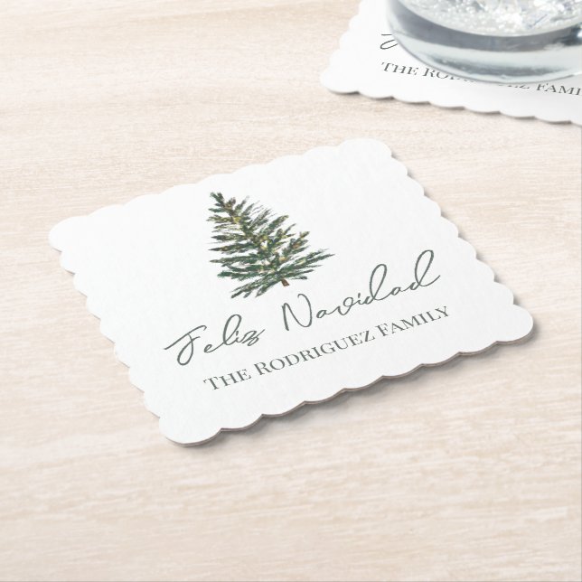 Feliz Navidad-God jul Träd och Ljus Underlägg Papper (Vinklad)