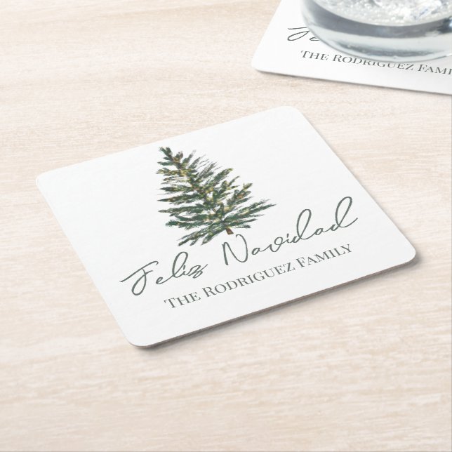 Feliz Navidad-God jul Träd och Ljus Underlägg Papper Kvadrat (Vinklad)