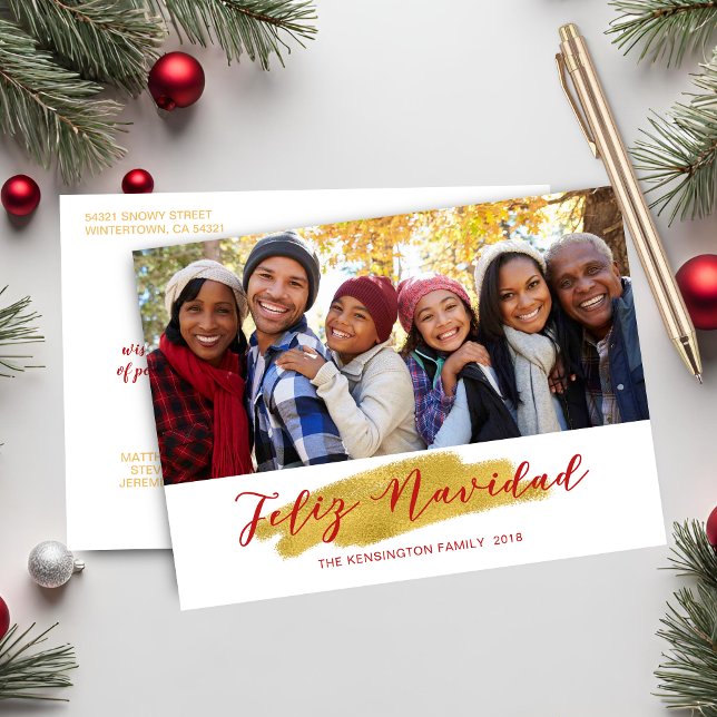 Feliz Navidad Gold Foil Swash Helgdag Photo Helg Vykort (Feliz Navidad Gold Foil Swash Holiday Photo Postcard)