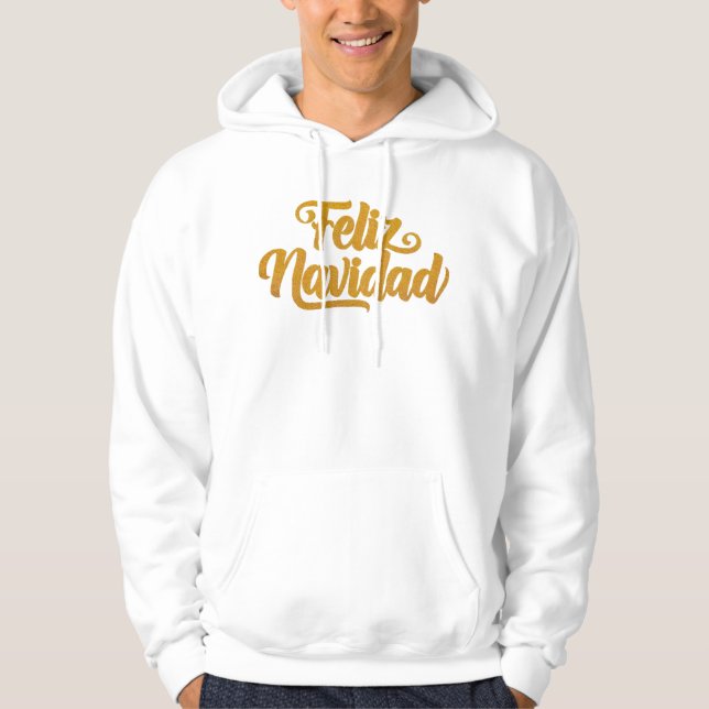 "Feliz Navidad" Goldener Schriftzug Spanisch Hoodie (Framsida)