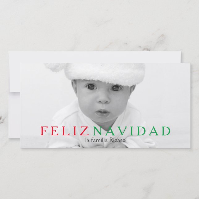 Feliz Navidad Grönt Red Typography jul Julkort (Framsida)