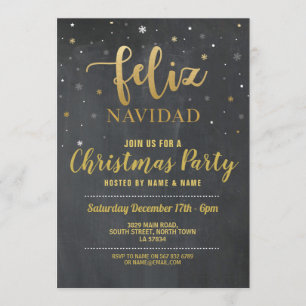 Feliz Navidad Guld & Black Chalk jul Party Inbjudningar