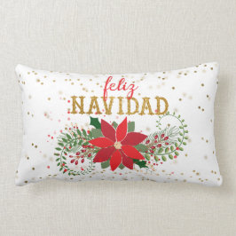 Feliz Navidad Guld Glitter Poinsettia Lumbarkudde