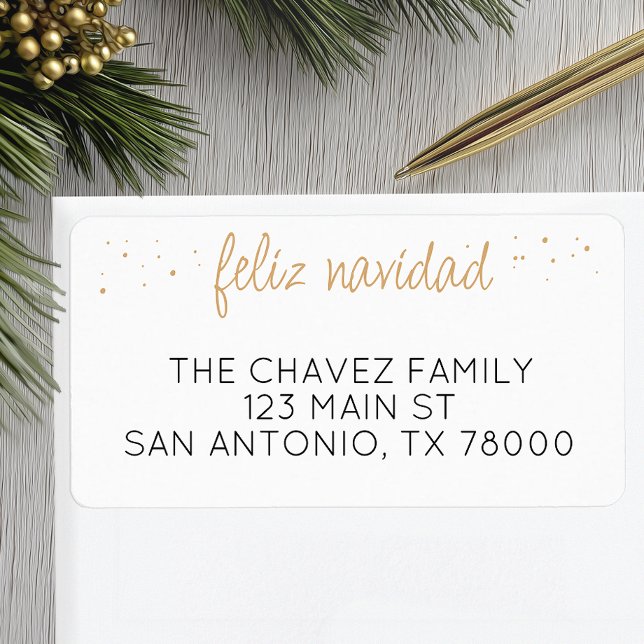Feliz Navidad Guld skript jul Adress Adressetikett (Feliz Navidad Christmas Address Label)