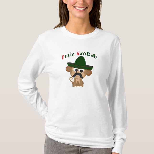 Feliz Navidad! Gullig apa T Shirt (Framsida)