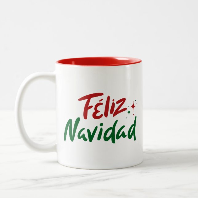 Feliz Navidad Hand Lettered  Två-Tonad Mugg (Vänster)