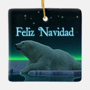 Feliz Navidad - Ice Kant Polar Bear Julgransprydnad Keramik