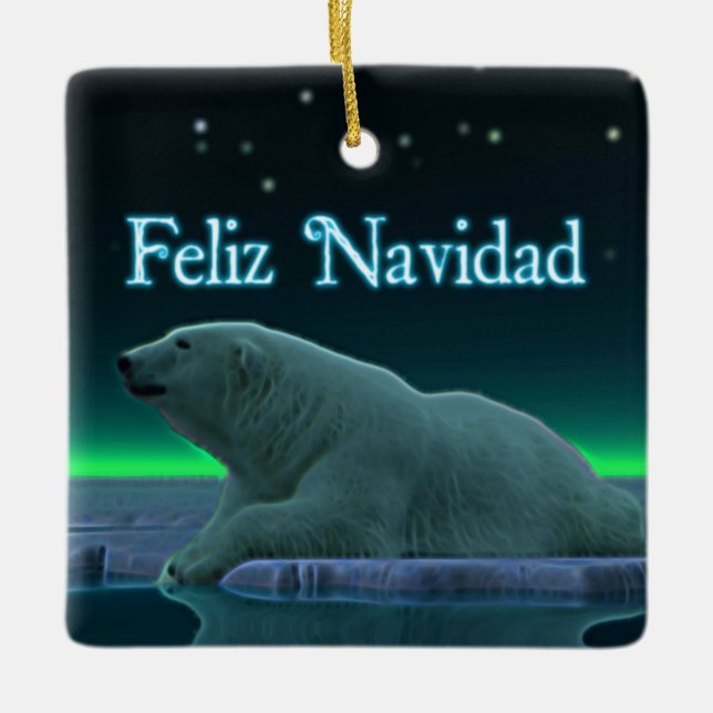 Feliz Navidad - Ice Kant Polar Bear Julgransprydnad Keramik (Framsida)