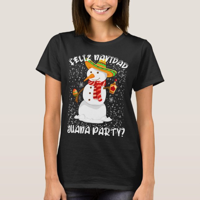 Feliz Navidad Juana Mexican jul Snögubbe T Shirt (Framsida)