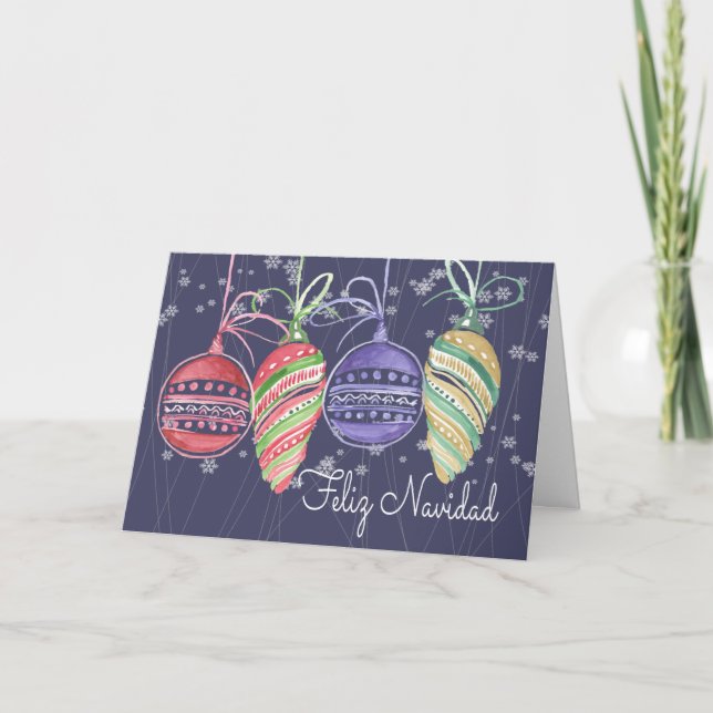 Feliz Navidad jul Baubles Watercolor Helgkort (Framsida)