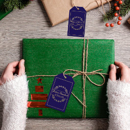 Feliz Navidad jul Blue & Golden Isaiah 9:6 Presentetikett