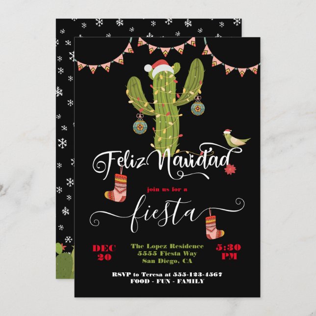 Feliz Navidad jul Cactus Party Inbjudningar (Fram/baksida)