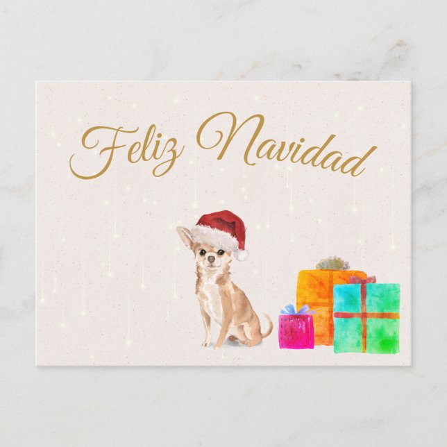 Feliz Navidad jul Chihuahua Hund Merry Bright Vykort (Framsida)