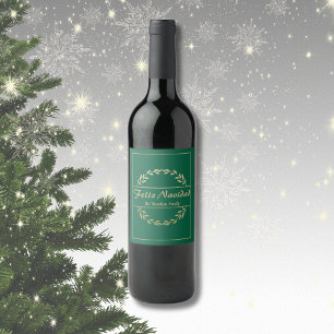 Feliz Navidad jul Golden & Grönt Vinflaska Etikett