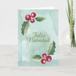Feliz Navidad jul Holly Berry Watercolor Helgkort
