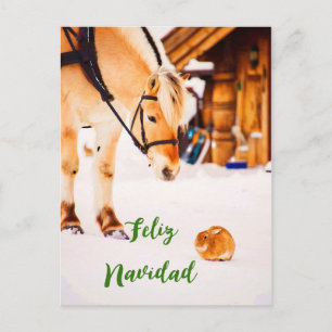 Feliz Navidad jul med boskap i snö Helg Vykort